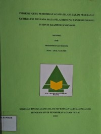 Image of Persepsi Guru Pendidikan Agama Islam dalam Penerapan Kurikulum 2013 pada Mata Pelajaran PAI dan Budi Pekerti di SDN 01 Klampok Singosari